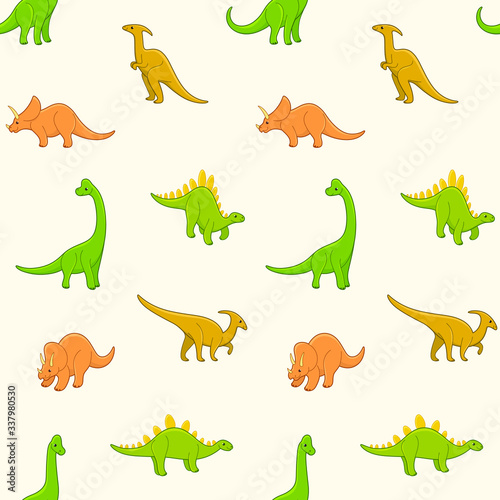 Simple seamless trendy animal pattern with dinosaur. Cartoon vector illustration. © Lili Kudrili
