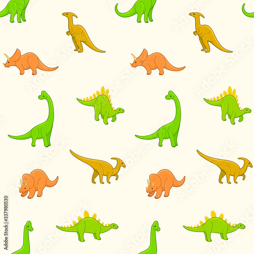 Simple seamless trendy animal pattern with dinosaur. Cartoon vector illustration.