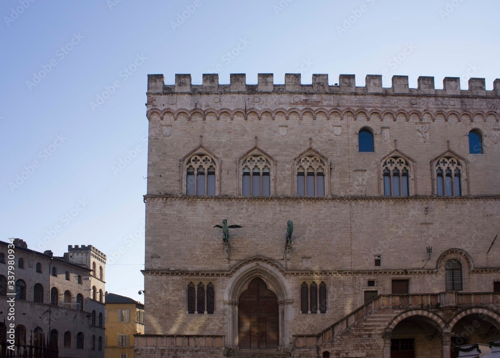 Palazzo dei Priori historical building in Perugia city centre, Italy