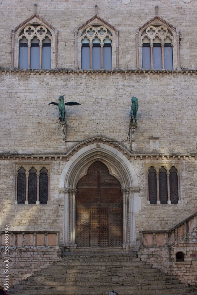 Fototapeta premium Palazzo dei Priori main entrance in Perugia city, Italy