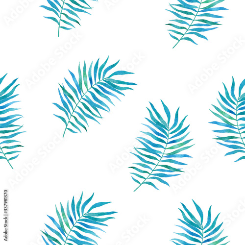 Seamless pattern with tropical leaves, watercolor 