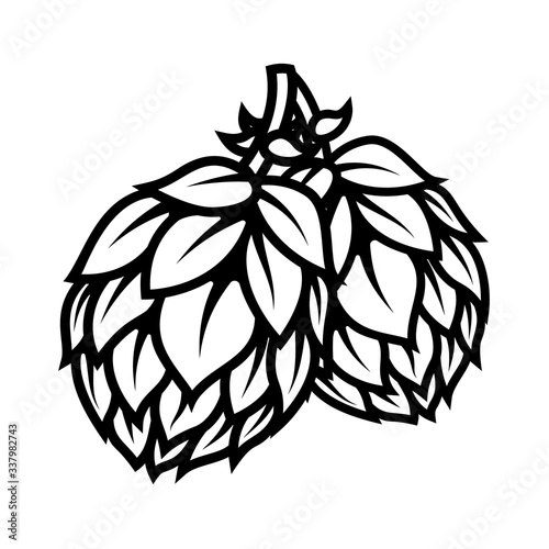 illustration of branch of beer hop in engraving style. Design element for poster, label, sign, emblem, menu. Vector illustration