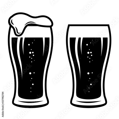 Illustration of mug of beer in engraving style. Design element for logo, label, sign, poster, t shirt. Vector illustration