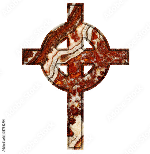 Ancient Celtic cross made of natural stones for design or tattoo