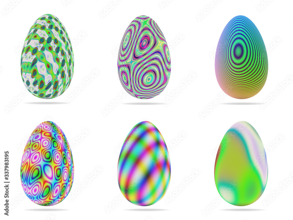 3D illustration, Set of colorful Easter eggs isolated on white background, clipping part.