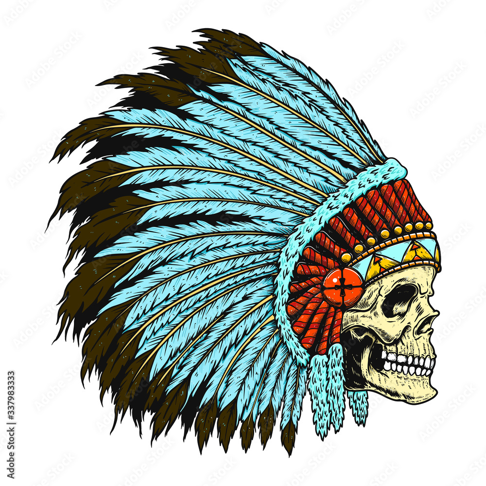 Illustration of native indian skull in traditional headdress. Design  element for logo, label, emblem, sign, badge. Vector illustration Векторный  объект Stock | Adobe Stock