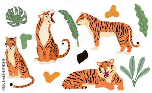 Fototapeta Naklejka Na Ścianę i Meble -  Cute animal object collection with leopard,tiger. illustration for icon,logo,sticker,printable