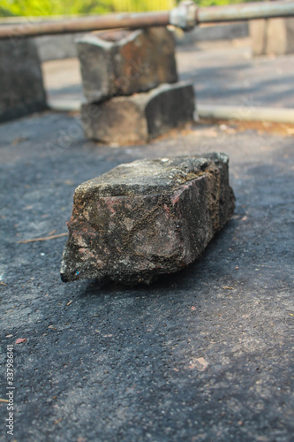 Old brick pieces over abandoned rooftop in Bangladesh 