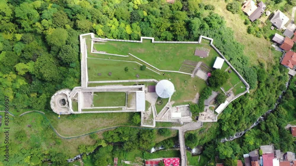 Aerial dolly in of Travnik castle in Bosnia. Top down view Aerial dolly in of Travnik castle in Bosnia. Top down view
