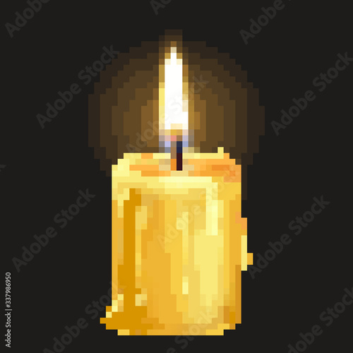 Pixel candle for games and applications. Pixel art 8 bit vector. 