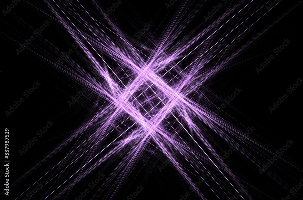 Fototapeta premium Beautiful line art illustration with fractal white purple on black background.Beautiful abstract background.