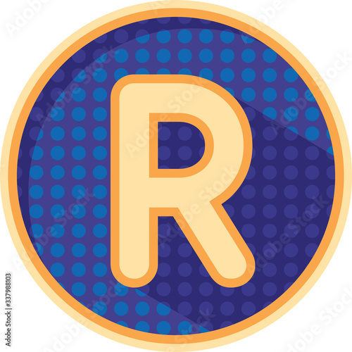 Alphabet shadow icon rounded dot colorful letter R