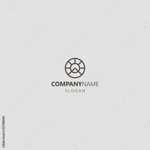 Free Download black and white simple vector line art geometric iconic logo of sun behind the mountain with a snowy peak in a round frame - GFXLoad