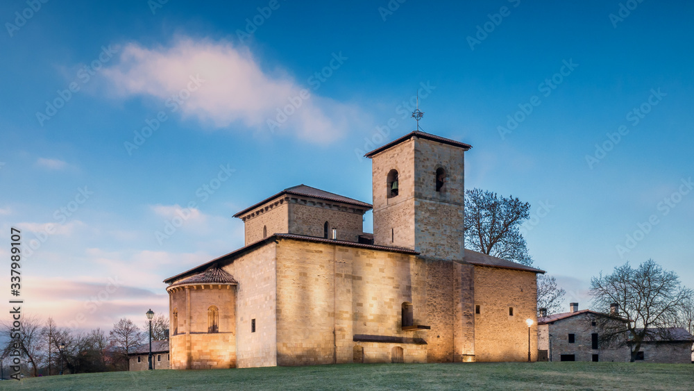 Basilica of Armentia at dawn on a frosty day, Vitoria-Gasteiz, Basque Country, Spain