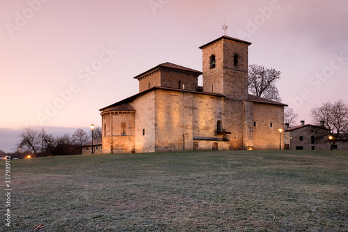 Basilica of Armentia at dawn on a frosty day, Vitoria-Gasteiz, Basque Country, Spain