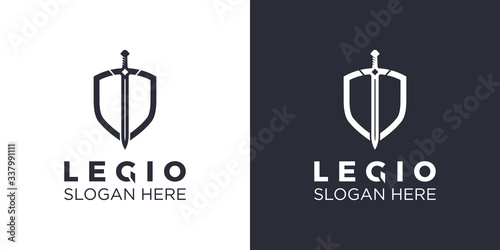 Armor and sword logo design template 