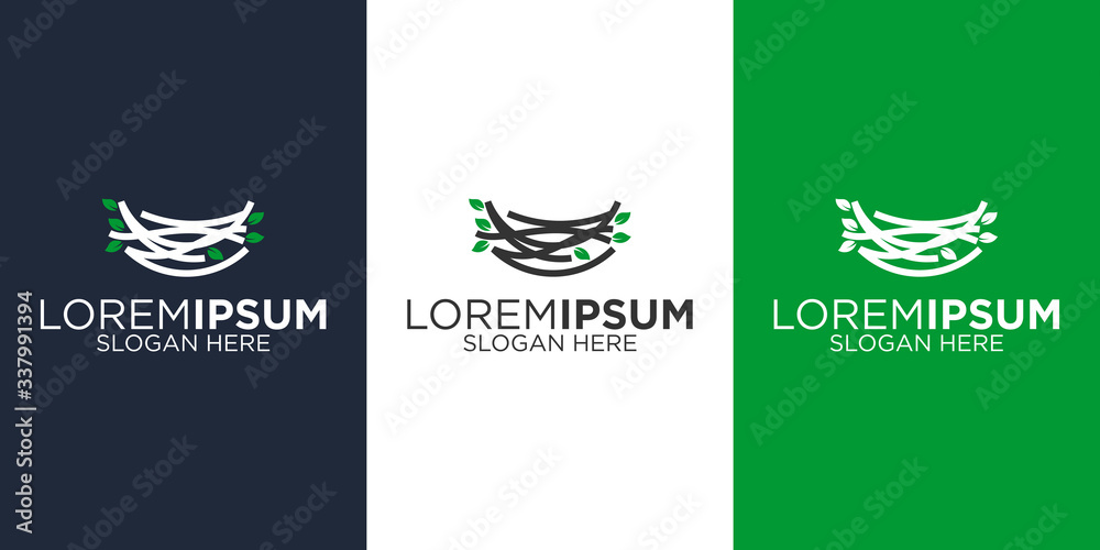 Fototapeta premium Nest and leaf logo design templates