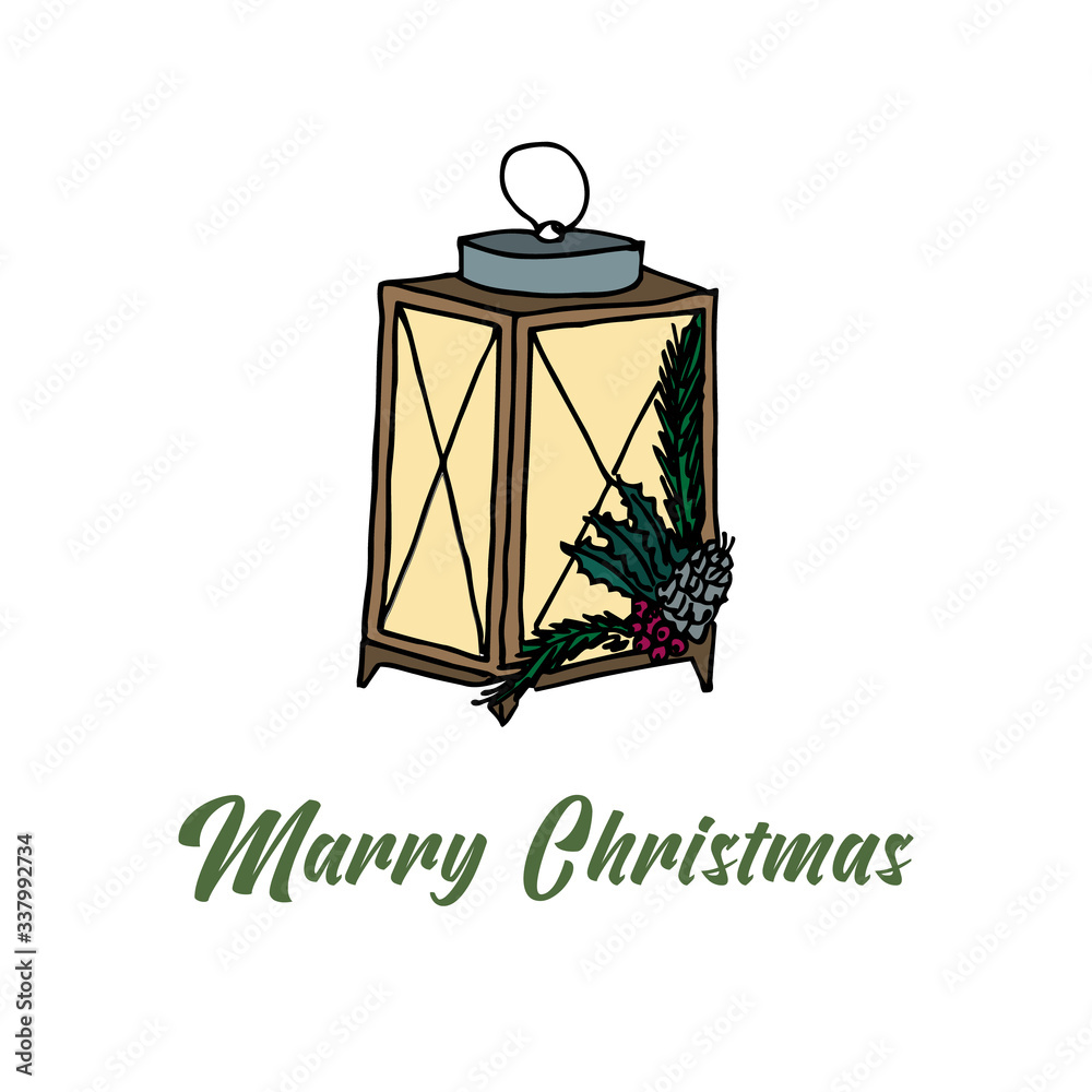 Single hand drawn Christmas lantern. Doodle vector illustration for greeting cards, posters, wallpaper, postcards, stickers and seasonal design.