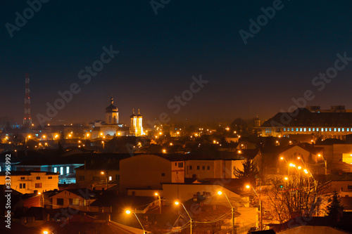 Old city buildings in the dusk , The city of Ploiesti , Romania in the golden light