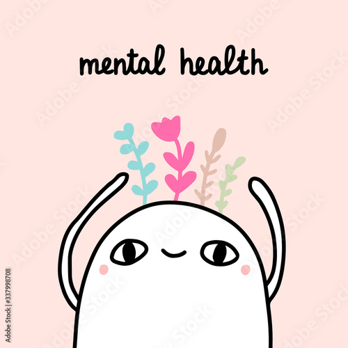 Mental health hand drawn vector illustration in cartoon comic style man growing plants above