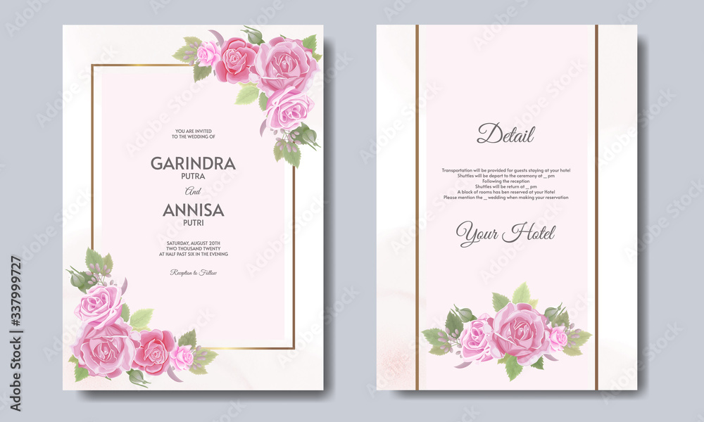 Beautiful floral wreath wedding invitation card template Premium Vector