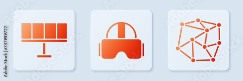 Set Virtual reality glasses, Solar energy panel and Neural network. White square button. Vector