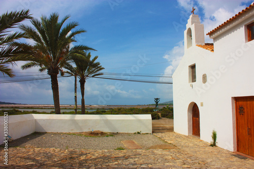 white Ibizan church of the workers of the salt flats of the Balearic islands