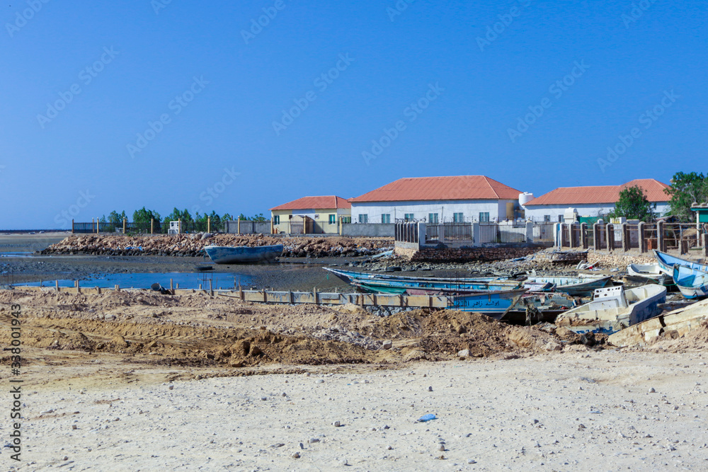 Berbera, Somaliland - Novenber 10, 2019: Fishing Boats on the Baathela Beach Berbera, Somaliland - Novenber 10, 2019: Fishing Boats on the Baathela Beach