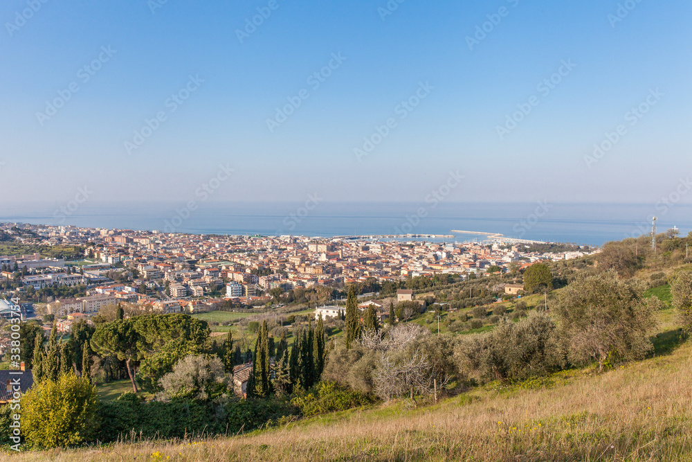 San Benedetto del Tronto cityscape in the sunset light. A beautiful city in Marche region, on the Adriatic sea, Italy