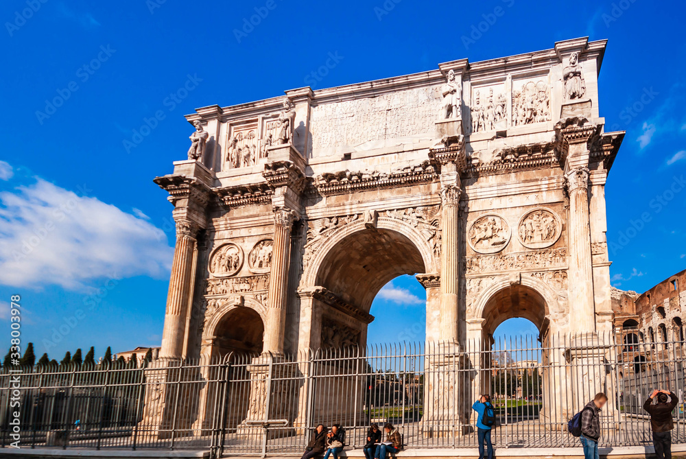 The Triumphal Arch of Constantine at the Forum in Rome in Lazio in Italy
