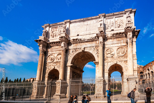 The Triumphal Arch of Constantine at the Forum in Rome in Lazio in Italy