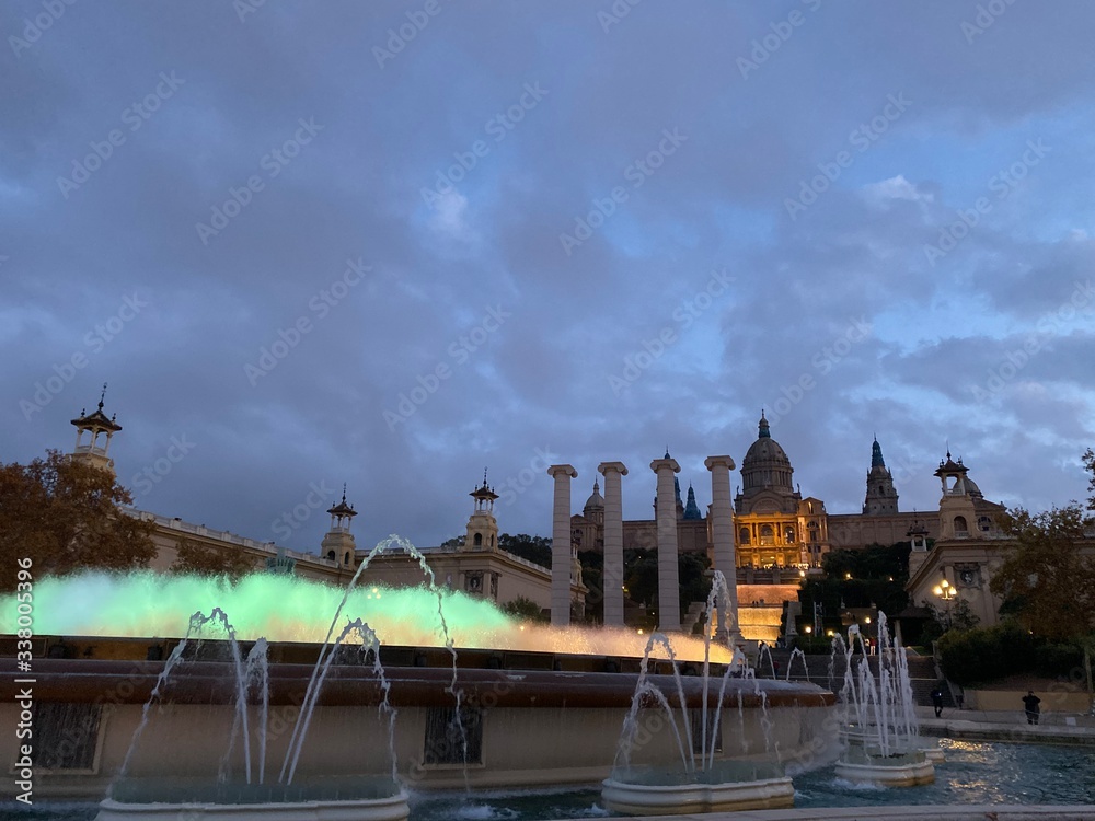 Magic fountain in Barcelona view
