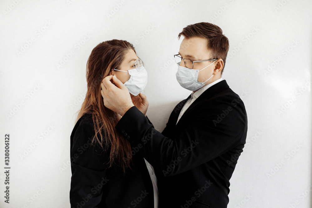 Business workers wear masks to protect and take care of their health. Coronavirus Office workers with mask for corona virus. Business workers wear masks to protect and take care of their health. Coronavirus Office workers with mask for corona virus.