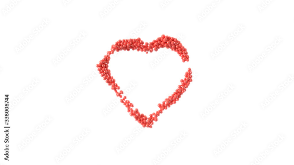 Heart shape made out of shiny sphere on white background. Valentine's Day. 3D rendering.