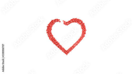 Heart shape made out of shiny sphere on white background. Valentine's Day. 3D rendering.