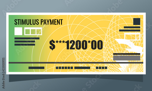 US Coronavirus COVID-19 1200 Economic Stimulus Check Payment Illustration Vector. Government Economy and Financial Relief Element. Can be Used for Web and Infographic. 