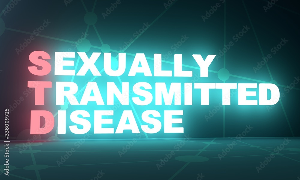 STD - Sexually Transmitted Diseases acronym. Health concept background. 3D rendering. Neon bulb illumination