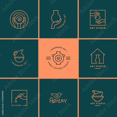 Fotografija Set of vector logo layouts for art studio, pottery or ceramic studio