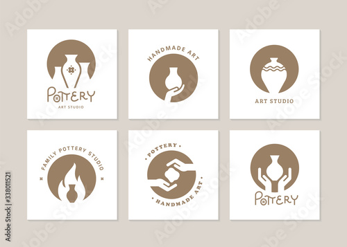 Set of vector logo layouts for art studio, pottery or ceramic studio