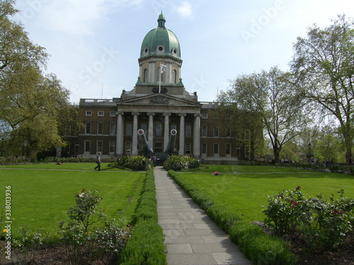 London / UK - May 03 2008 : Imperial War Museum gardens and frontside of the building