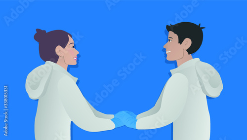 Happy couple during the coronavirus quarantine, vector illustration