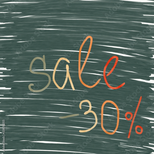 discount sale -30% handwritten in colorful letters