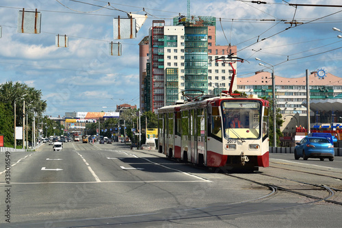 Chelyabinsk, the street of a large metropolis and industrial city in Russia