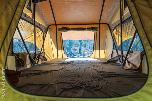 Bilde på lerret A bright and open tent in the forest