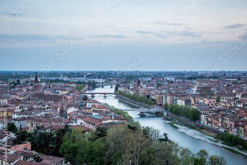 Fototapeta Naklejka Na Ścianę i Meble -  View of the evening Verona from the observation deck at the Castle of St. Peter. Verona, Veneto, Italy