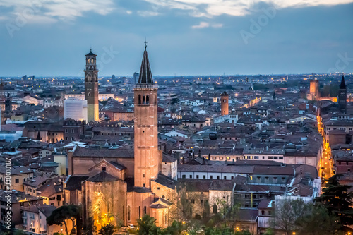 View of the evening Verona from the observation deck at the Castle of St. Peter. Verona  Veneto  Italy