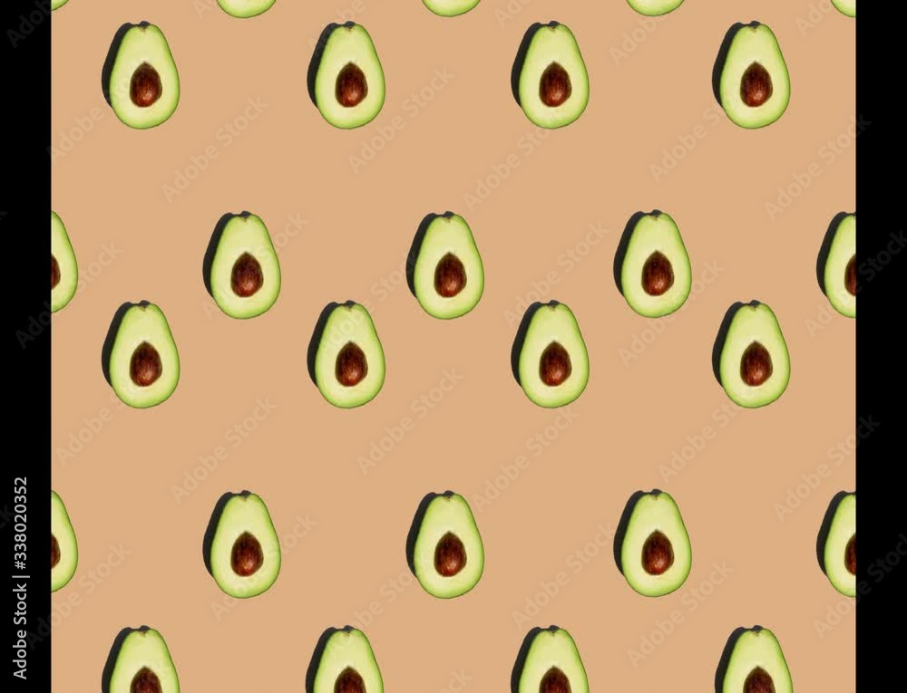 Avocado pattern animation isolated on orange background. Avocado pattern animation isolated on orange background.