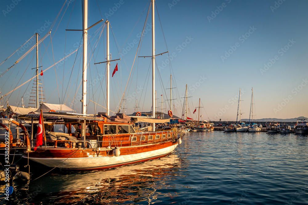 Old Turkish Gullet in Kas Old Harbour, Turkey Old Turkish Gullet in Kas Old Harbour, Turkey
