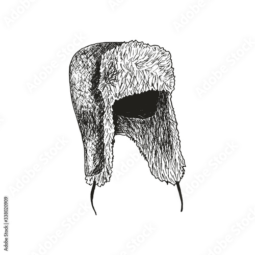 Winter Hat with Ear-flaps Sketched Vector Illustration