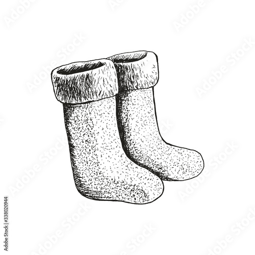 Pair of Russian Traditional Boots for Winter Season Vector Illustration photo